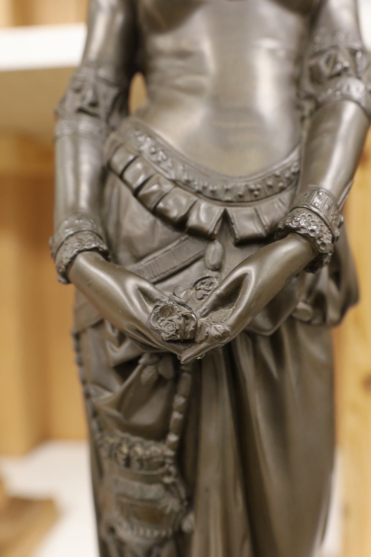 A bronze finished figure of a maiden, 56cm. Condition - good